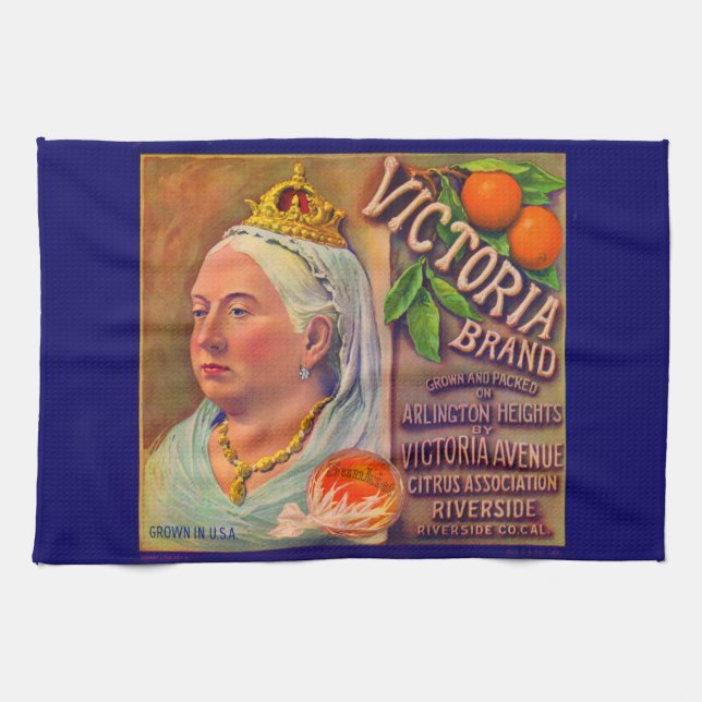 1930s fruit crate label Victoria brand oranges Tea Towel (Horizontal)
