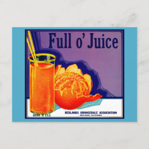 1930s Full o’ Juice orange crate label Postcard