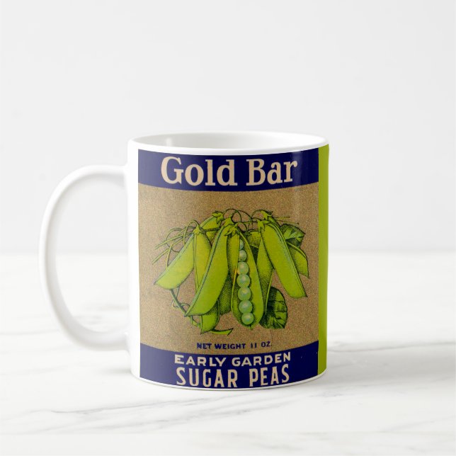1930s Gold Bar sugar peas can label Coffee Mug (Left)