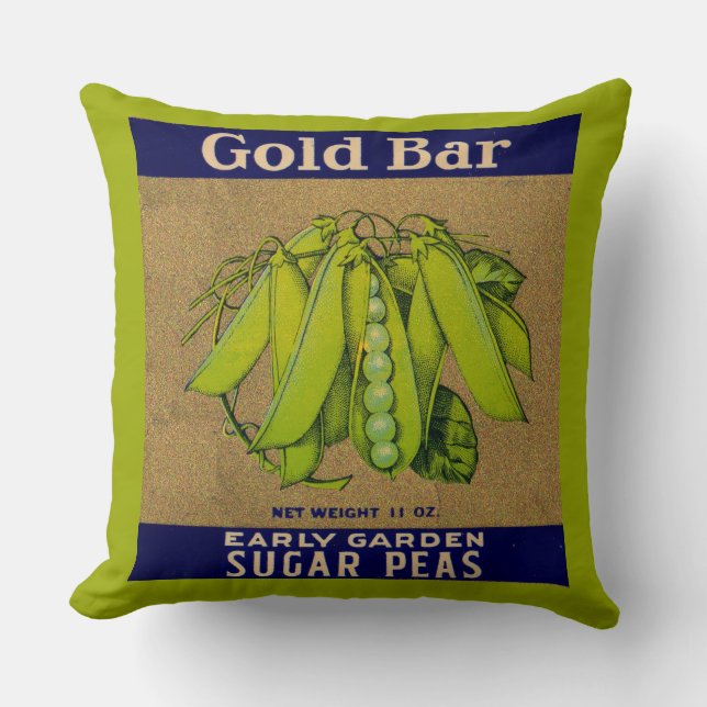 1930s Gold Bar sugar peas can label Cushion (Front)
