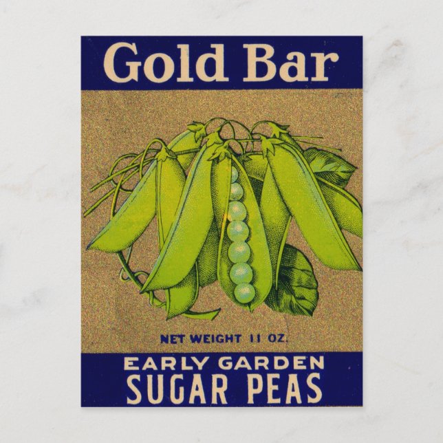 1930s Gold Bar sugar peas can label Postcard (Front)