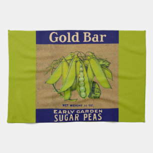1930s Gold Bar sugar peas can label Tea Towel
