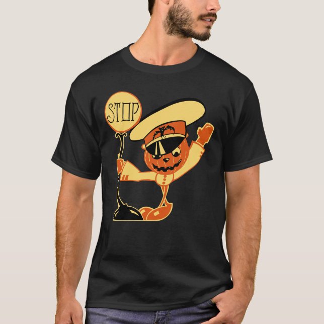 1930s Halloween Traffic Cop Jack O"Lantern Man T-Shirt (Front)