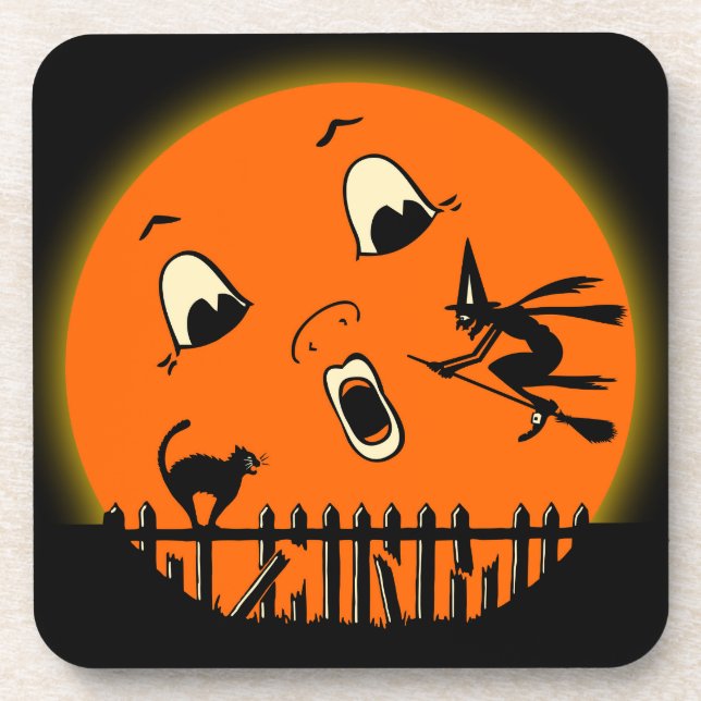 1930s Halloween Witch & Full Moon Coaster (Front)