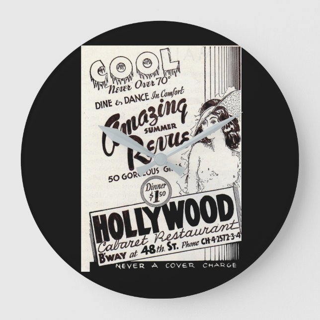 1930s Hollywood Cabaret Restaurant ad Large Clock (Front)