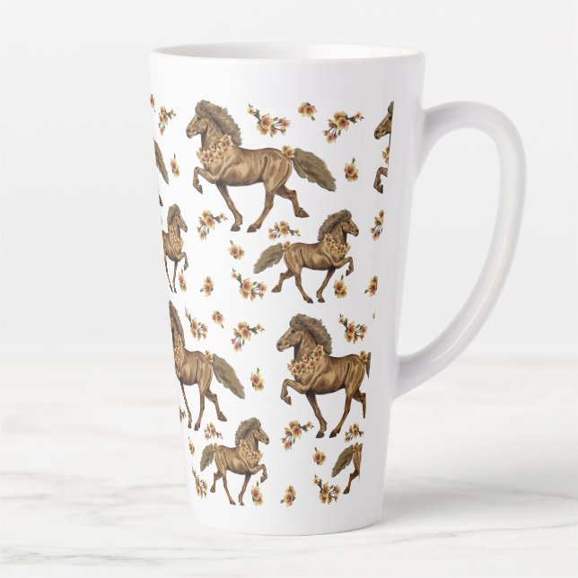 1930s Icelandic Horse and flowers Latte Mug (Right)
