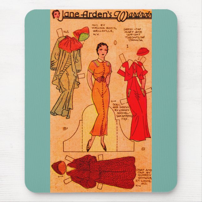 1930s Jane Arden paper doll blue dress red dress Mouse Pad (Front)