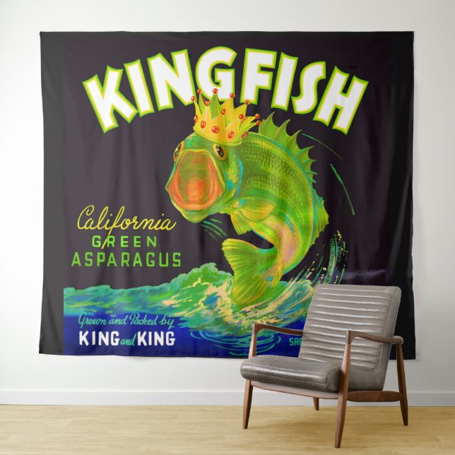 1930s Kingfish asparagus crate label Tapestry (In Situ (Horizontal))