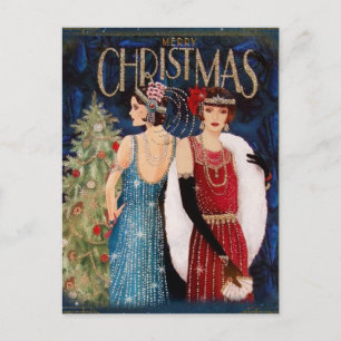 1930's Ladies Christmas Art Postcard
