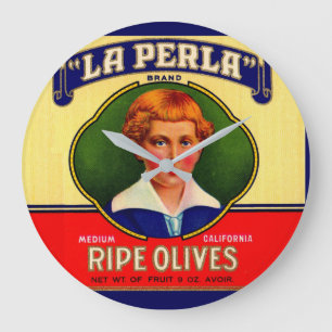 1930s LaPerla Olives label Large Clock