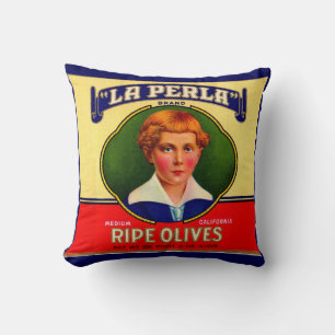 1930s LaPerla Olives label print Cushion