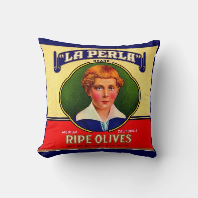 1930s LaPerla Olives label print Cushion (Front)