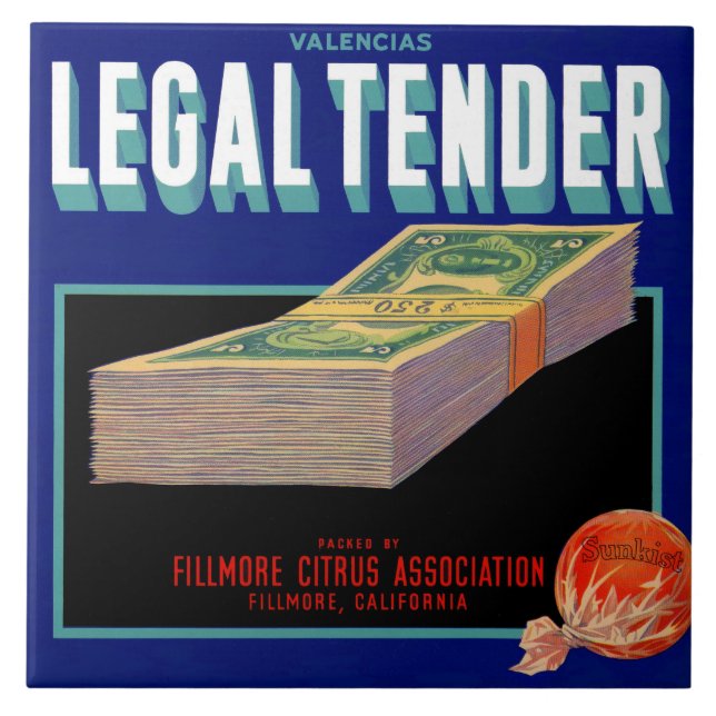 1930s Legal Tender orange crate label Ceramic Tile (Front)