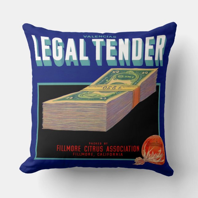 1930s Legal Tender orange crate label Cushion (Front)