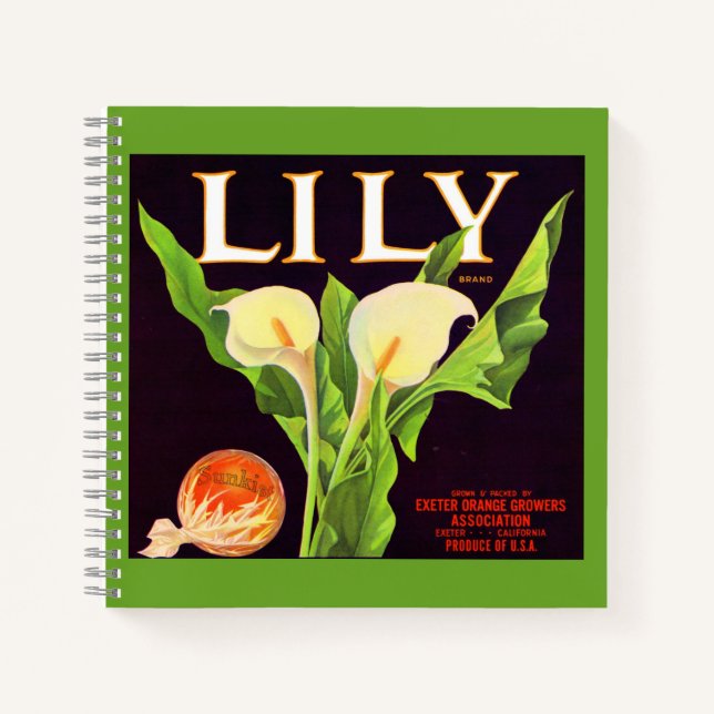 1930s Lily orange crate label print Notebook (Front)