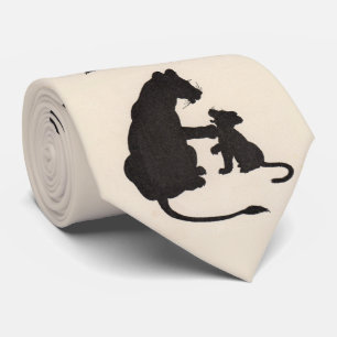 1930s lioness and cub silhouette print tie