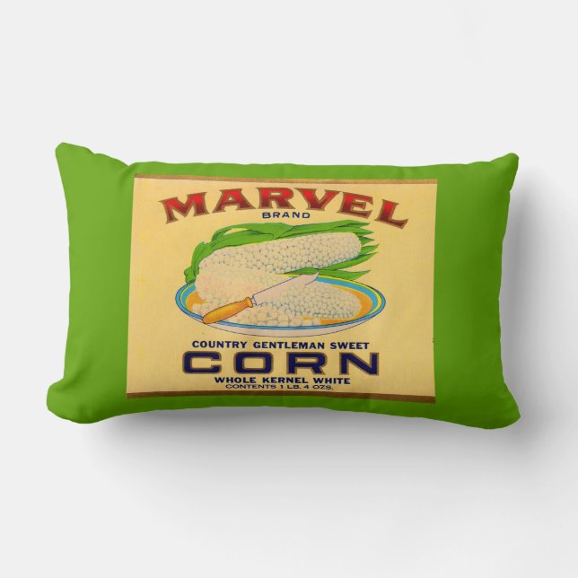 1930s Marvel canned corn label print Lumbar Cushion (Front)