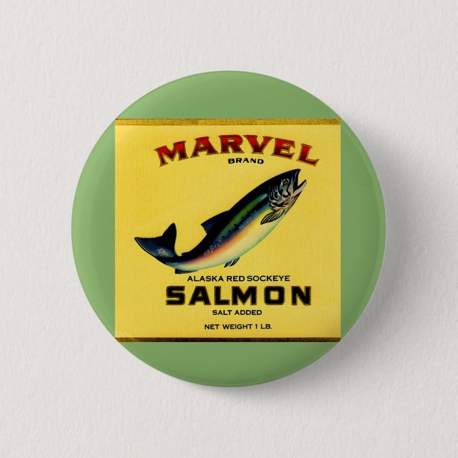 1930s Marvel salmon can label 6 Cm Round Badge (Front)