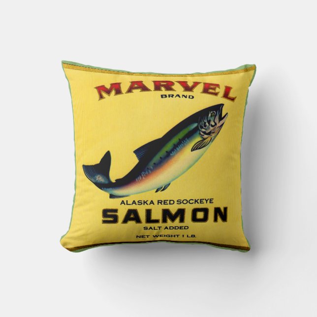 1930s Marvel salmon can label print Cushion (Front)