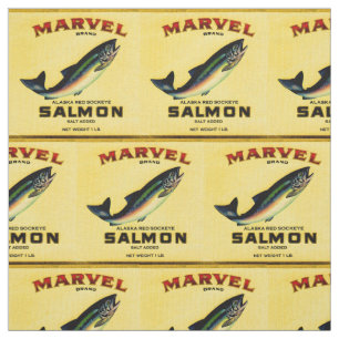 1930s Marvel salmon can label print Fabric