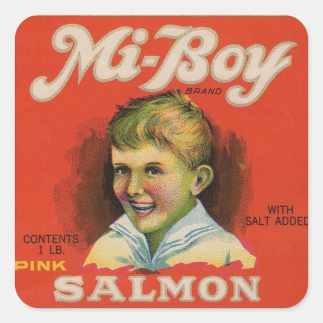 1930s Mi-Boy pink salmon can label (Front)