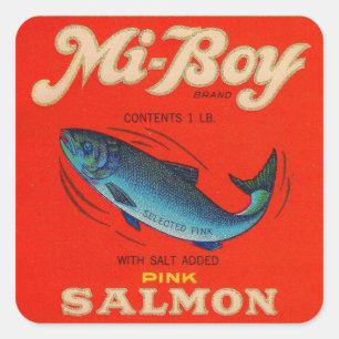 1930s Mi-Boy pink salmon can label