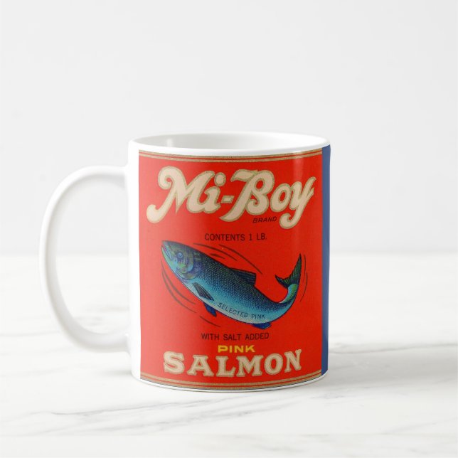 1930s Mi-Boy pink salmon can label Coffee Mug (Left)