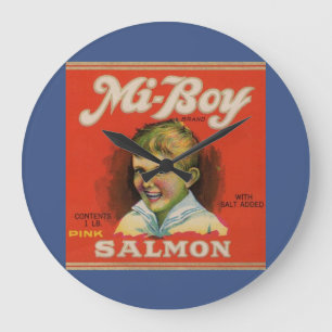 1930s Mi-Boy pink salmon can label Large Clock