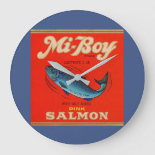1930s Mi-Boy pink salmon can label Large Clock