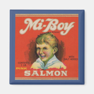 1930s Mi-Boy pink salmon can label Magnet