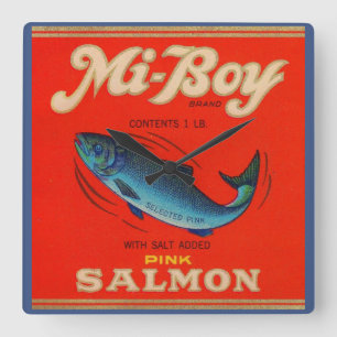 1930s Mi-Boy pink salmon can label Square Wall Clock