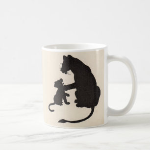 1930s mother lion and cub silhouette coffee mug