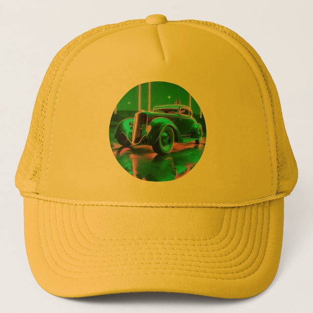 1930's Neon Green Street Rod Trucker Hat (Front)