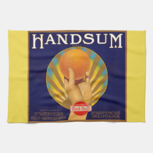 1930s orange crate label Handsum print Tea Towel