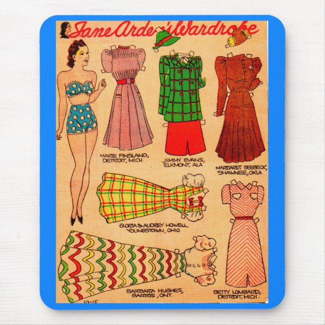 1930s paper doll Jane Arden and six outfits Mouse Pad (Front)