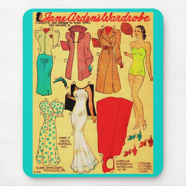1930s paper doll Jane Arden white gown and more Mouse Pad (Front)