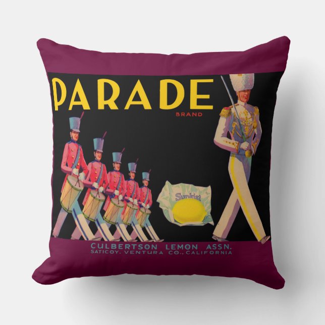 1930s Parade lemon crate label print Cushion (Front)