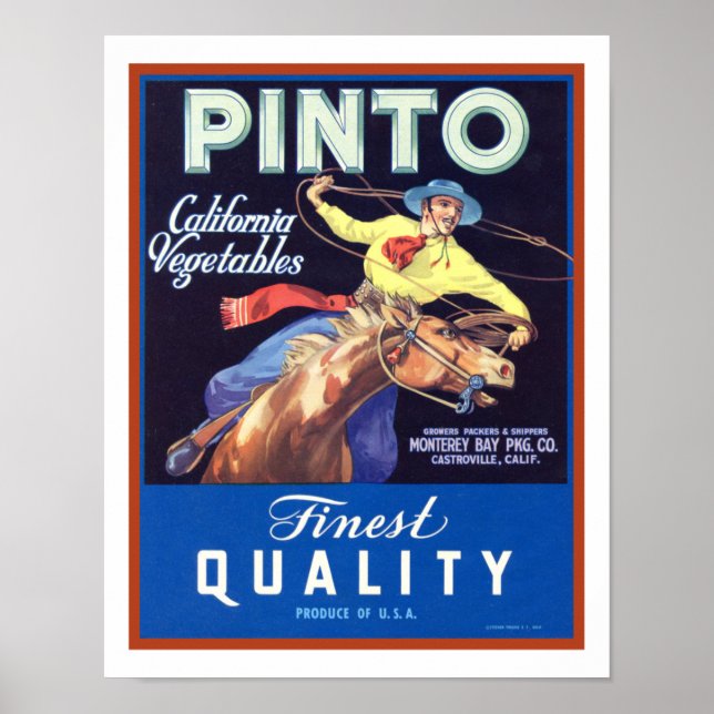 1930's "Pinto" Cowboy Vegetable Ad Poster (Front)