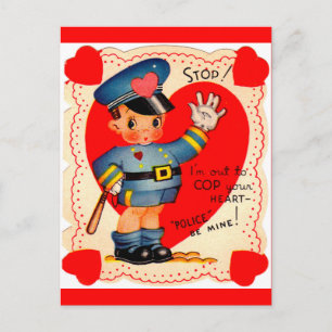 1930s police boy valentine holiday postcard