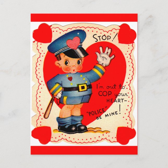 1930s police boy valentine holiday postcard (Front)