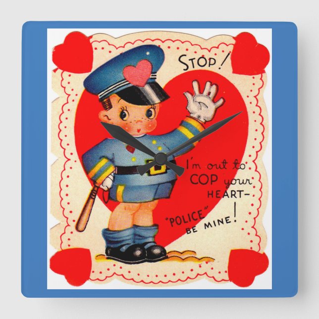 1930s police boy valentine square wall clock (Front)