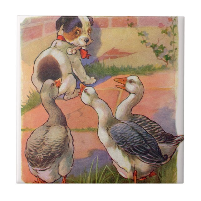 1930s puppy and geese tile (Front)