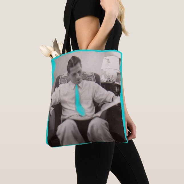 1930s reading the paper tote bag (Close Up)