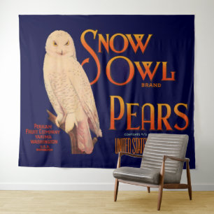 1930s Snow Owl brand pears fruit crate label print Tapestry