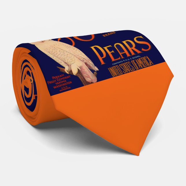 1930s Snow Owl brand pears fruit crate  label Tie (Rolled)