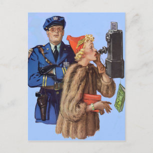 1930s traffic cop and rich lady arrestee postcard