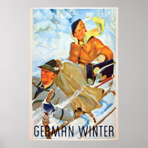 1930s travel Poster German Winter Ski jumping
