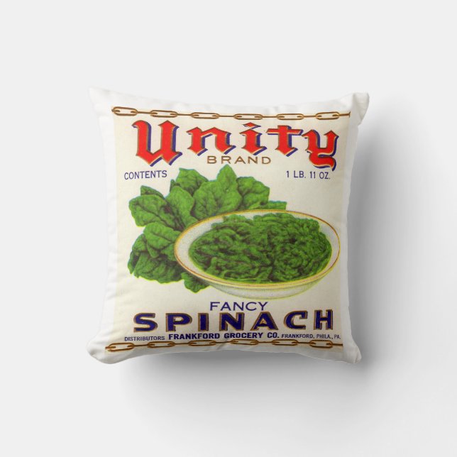 1930s Unity fancy spinach can label Cushion (Front)