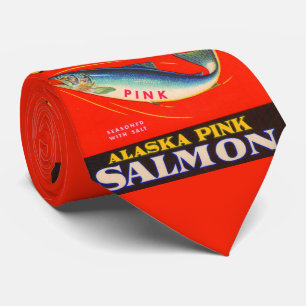 1930s Zest pink salmon can label print Tie