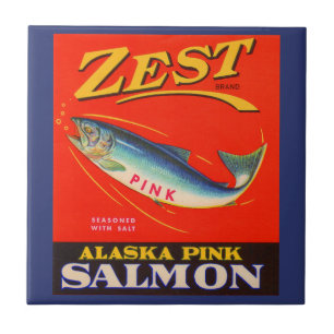 1930s Zest pink salmon can label Tile
